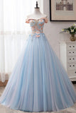 Ball Gown Off the Shoulder Tulle Sweetheart Appliques Prom Dresses, Quinceanera Dresses STA15063