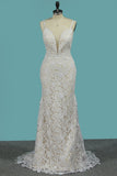 Mermaid Lace Spaghetti Straps Wedding Dresses With Beads Sweep