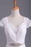 Wedding Dresses V Neck Chiffon & Lace Short Sleeves Sweep