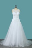 A Line Tulle & Lace Wedding Dresses Scoop Sweep Train New