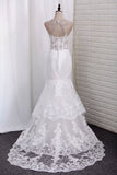 Mermaid Wedding Dresses Tulle Spaghetti Straps With Applique Court