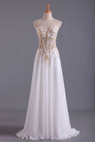 Sweetheart Prom Dresses A Line Chiffon With Beading Floor