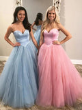 Unique Ball Gown Sweetheart Strapless Tulle Prom Dresses, Cheap Formal STA20474