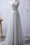 Elegant Evening Dresses A-Line Scoop Floor-Length Tulle Zipper