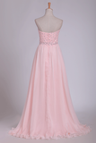 Chiffon Sweetheart Beaded Bodice Prom Dresses A Line With Slit