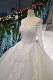 New Arrival Tulle Off The Shoulder Wedding Dresses Lace Up With Appliques And