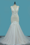 Mermaid Wedding Dresses Straps Tulle With Applique And