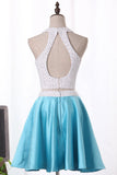 Two-Piece Homecoming Dresses Halter A Line Short/Mini Satin With