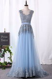 Prom Dresses A-Line V-Neck Floor-Length Tulle With