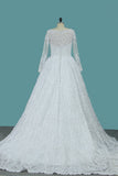 Long Sleeves Ball Gown Wedding Dresses Bateau Tulle & Satin With