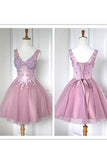 V Neck Tulle With Handmade Flowers Homecoming Dresses A