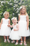 Cute A Line Lace Round Neck White Flower Girl Dresses with Tulle, Baby Dresses STA15134