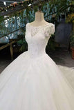 New Arrival Wedding Dresses A-Line Scoop Neck Tulle Lace Up With Beads