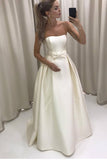 Simple Satin Wedding Dresses Strapless A Line With Sash