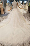 Luxury Wedding Dresses Halter A-Line Lace Half Sleeves Open Back Cathedral Train Top Quality