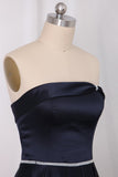 Strapless A Line Bridesmaid Dresses Satin With Beading