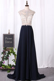 A Line Prom Dresses Scoop Chiffon & Tulle With Beaded Bodice And
