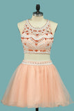 Two-Piece Halter Homecoming Dresses Beaded Bodice Tulle