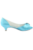Sky Blue Peep Toe Beading Lower Heel Evening Shoes