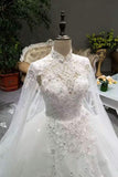 New Arrival Low Price Tulle Wedding Dresses Lace Up With Appliques And Crystals Floor Length With Shoulder