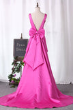 New Arrival V Neck Satin With Bow Knot Mermaid Prom