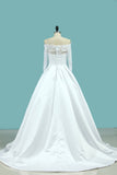 Boat Neck Wedding Dresses Mid-Length Sleeves Satin With