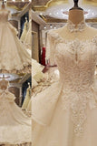 New Arrival Marvelous High Neck Wedding Dresses With Bow Knot Appliques And
