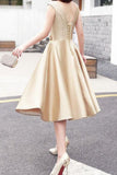 Homecoming Dresses A Line Scoop Satin With Applique Lace
