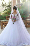 New Wedding Dress A-Line Off The Shoulder Court Train Tulle With Applique Long