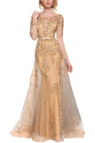 Long Sleeves Scoop Prom Dresses Tulle With Applique