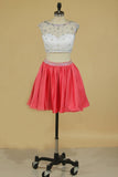 Two-Piece Bateau Homecoming Dresses A Line Satin With Beads