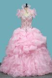Organza Ball Gown Quinceanera Dresses Sweetheart Beaded Bodice Lace