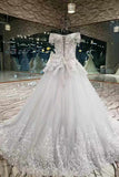 Off The Shoulder A-Line Wedding Dresses Floor Length Lace Up With