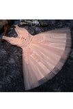 Tulle V Neck A Line Homecoming Dresses With Applique And