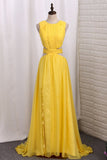 New Arrival Prom Dresses A Line Tulle Scoop With Ruffles And