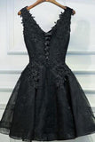 Fantastic V-Neck Homecoming Dresses A Line Lace Black Lace