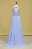 Beautiful Scoop A Line Prom Dresses With Beading Floor Length Chiffon Size 8