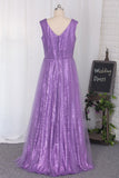 Floor Length Bridesmaid Dresses Sequins & Tulle V Neck A