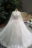 Classical Floor Length Wedding Dresses High Neck Tulle Lace Up With Sequins Appliques Long Shoulder