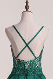 Prom Dresses Spaghetti Straps Satin With Beads