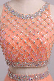 Two Pieces Bateau Beaded Bodice A Line/Princess Prom Dress Pick Up Tulle Skirt Floor