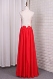 A Line Chiffon Scoop Prom Dresses With Applique And