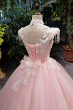 New Arrival Pink Quinceanera Dresses Lace Up With Appliques And Beading Lace