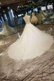 New Arrival Scoop Neck Wedding Dresses Tulle Lace Up With Crystals And