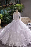 New Arrival Wedding Dresses Tulle Scoop Neck With Appliques And Handmade Flowers Lace Up Long