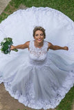 New Arrival Scoop-Neck A-Line Wedding Dress Court Train With