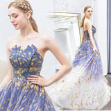 Charming Ombre Puffy Strapless Sparkly Prom Dress, Sexy Long Sleeveless Party Dresses STA15118