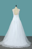 A Line Tulle & Lace Wedding Dresses Scoop Sweep Train New