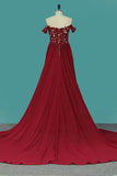 A Line Chiffon Off The Shoulder Prom Dresses With Applique And