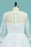 Bateau Wedding Dresses Long Sleeves A Line Court Train Tulle With